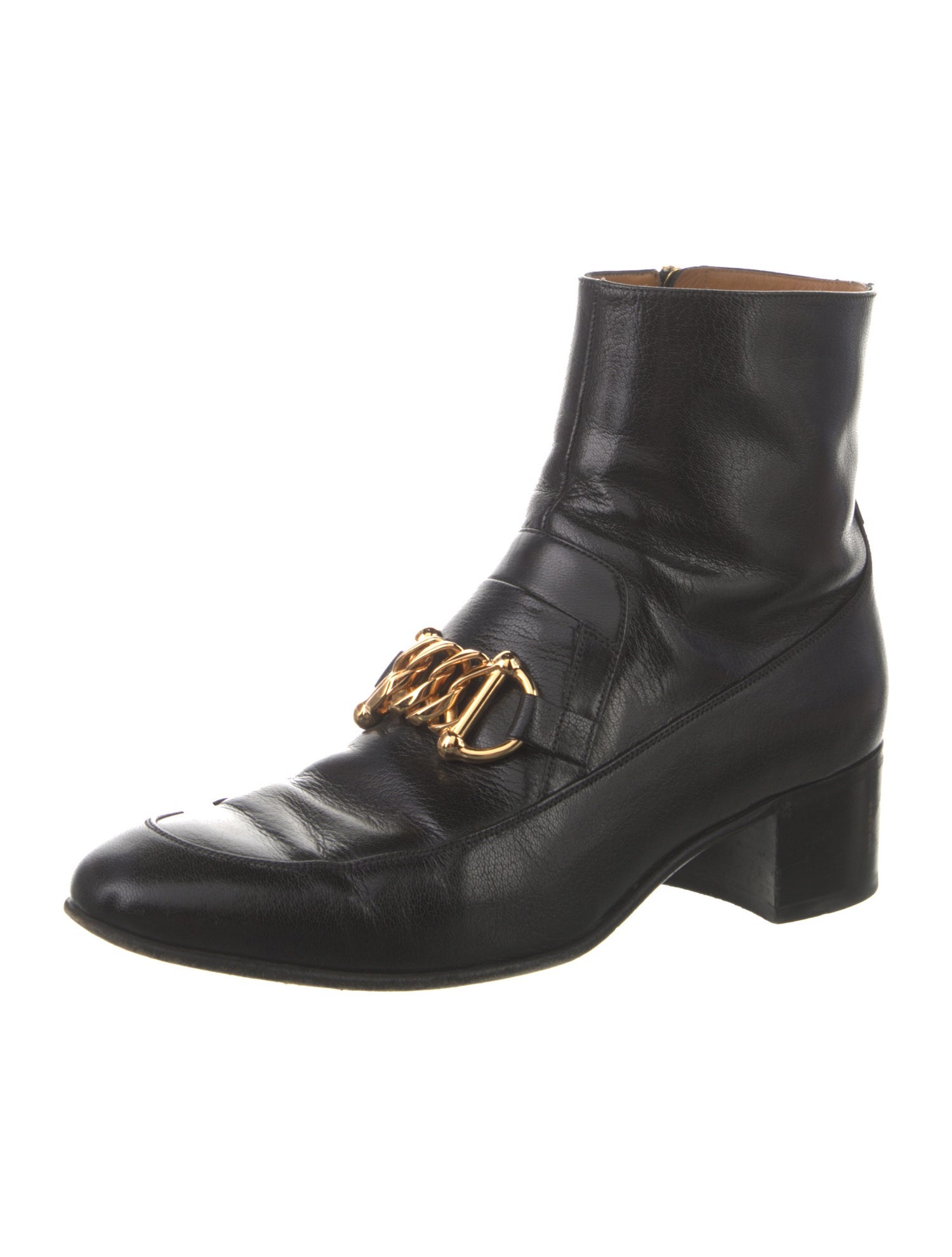 Gucci Leather Chain-Link Accents Boots