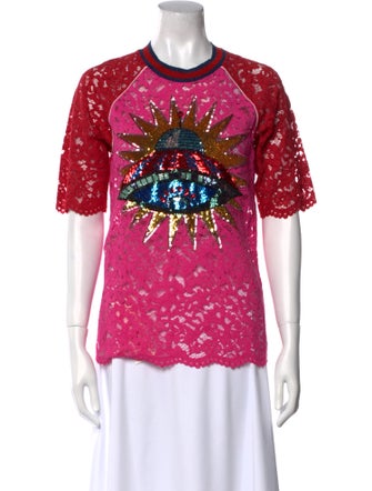 Gucci Lace Pattern Crew Neck T-Shirt