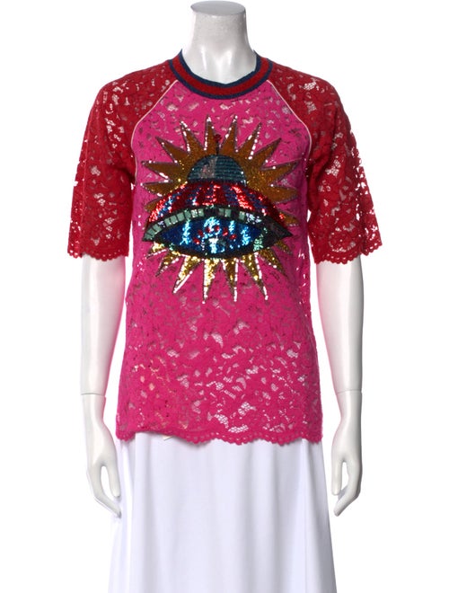 Gucci Lace Pattern Crew Neck T-Shirt