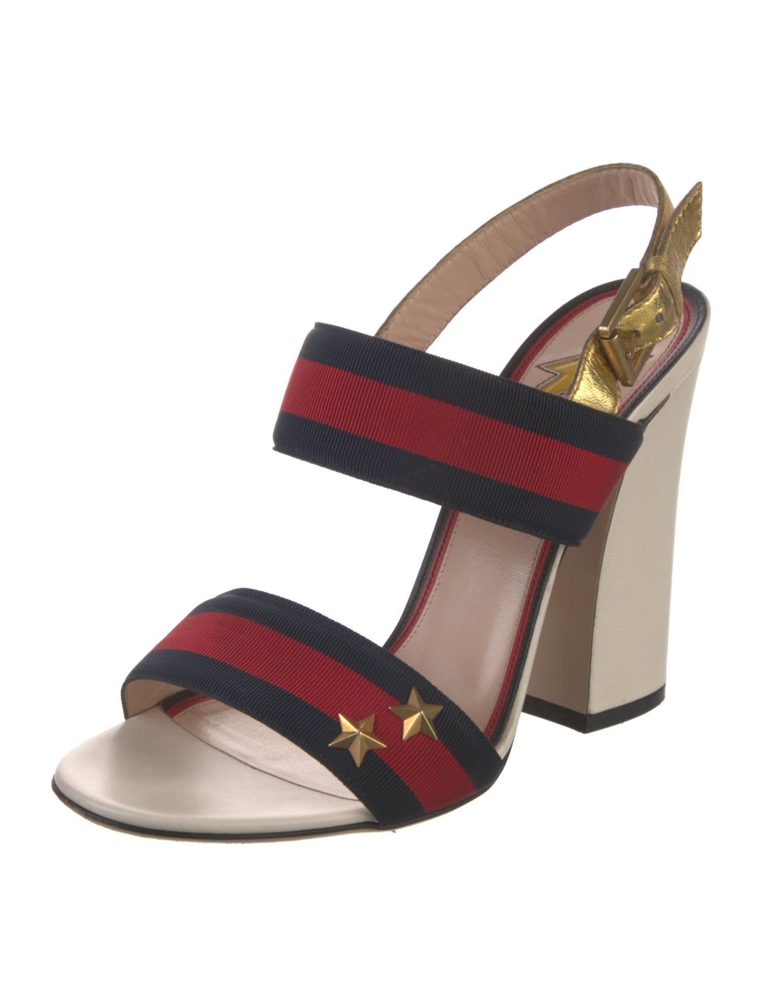 Gucci Sylvie Web Accent Leather Slingback Sandals