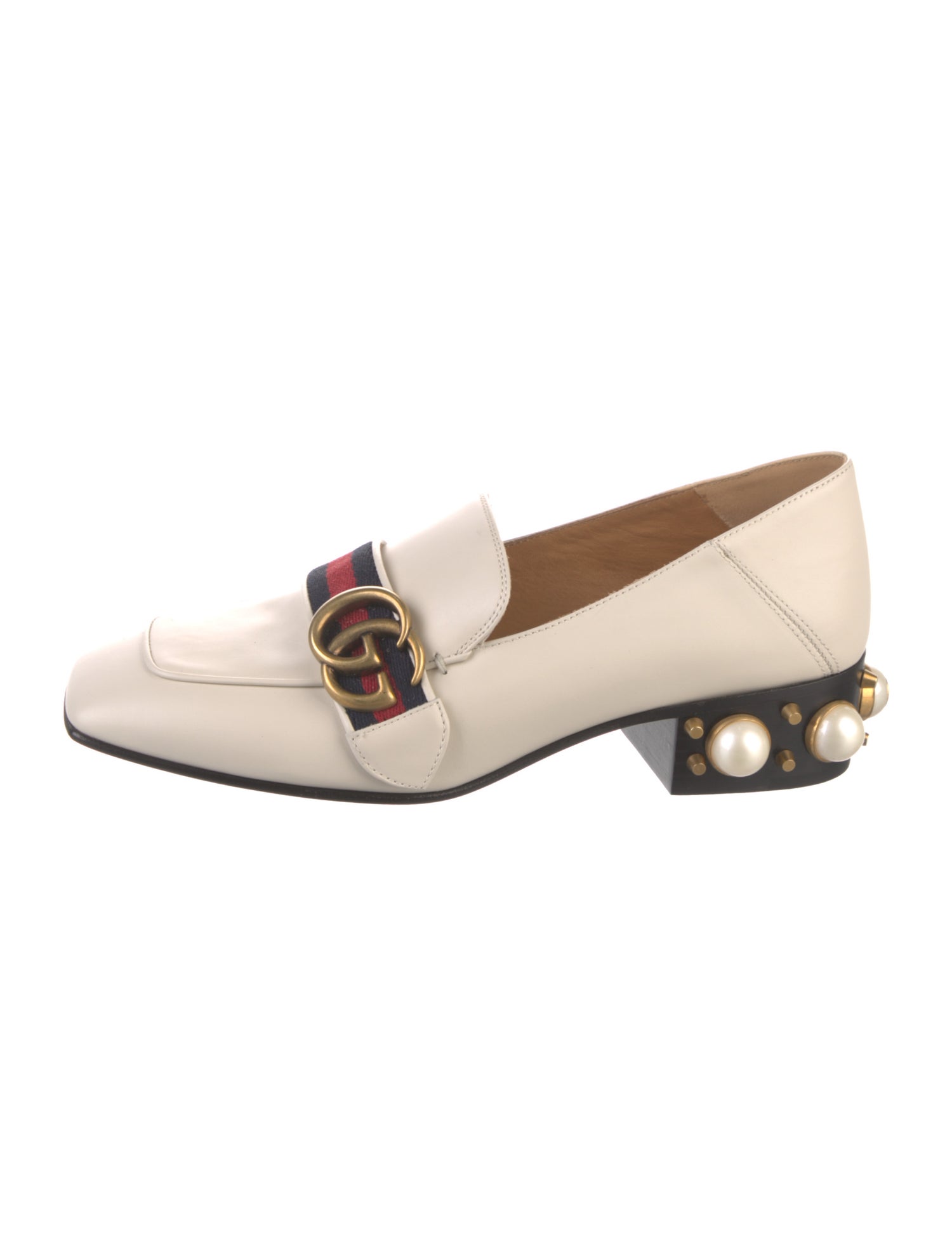 Gucci Faux Pearl Accents Leather Loafers w/ Tags