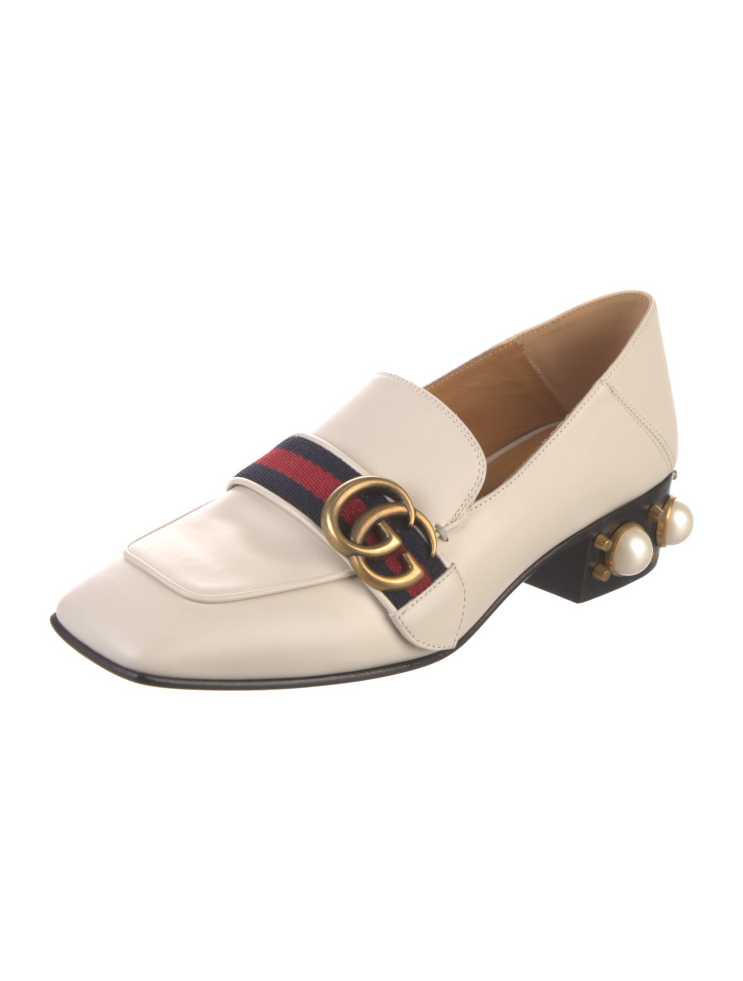 Gucci Faux Pearl Accents Leather Loafers w/ Tags
