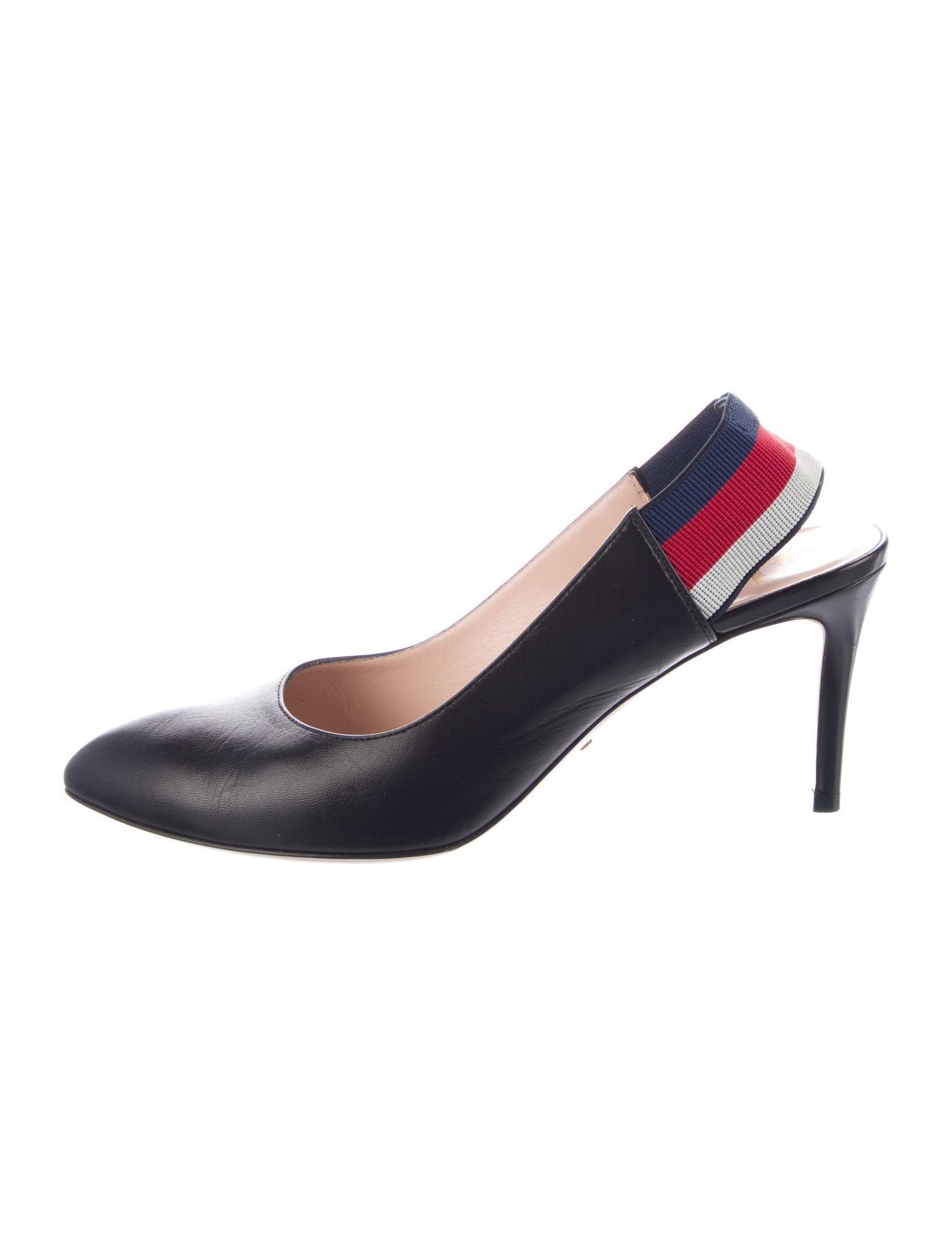 Gucci Sylvie Web Accent Leather Slingback Pumps