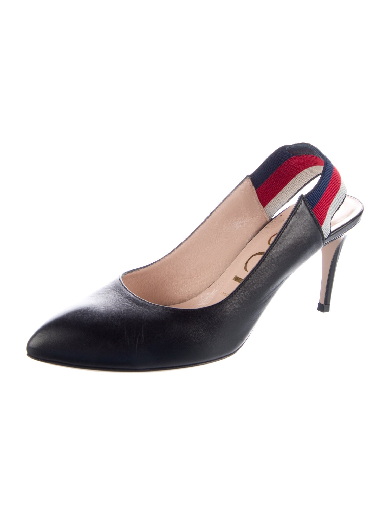 Gucci Sylvie Web Accent Leather Slingback Pumps