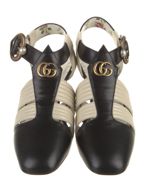 Gucci Faux Pearl Accents Leather T-Strap Pumps