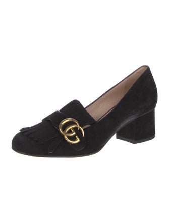 Gucci Suede Fringe Trim Accent Pumps