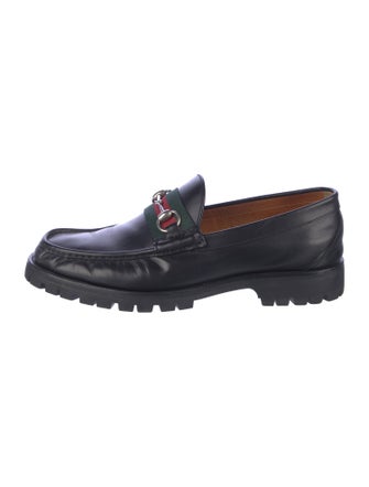 Gucci Web Accent Leather Loafers