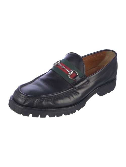 Gucci Web Accent Leather Loafers