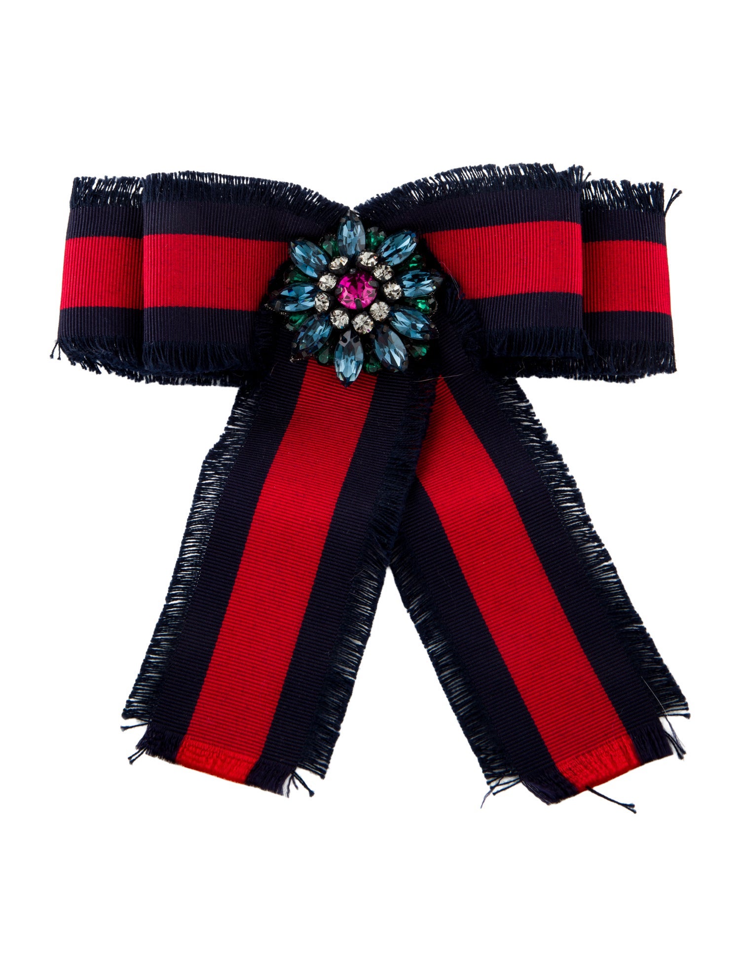 Gucci Crystal & Ribbon Grosgrain Bow Brooch
