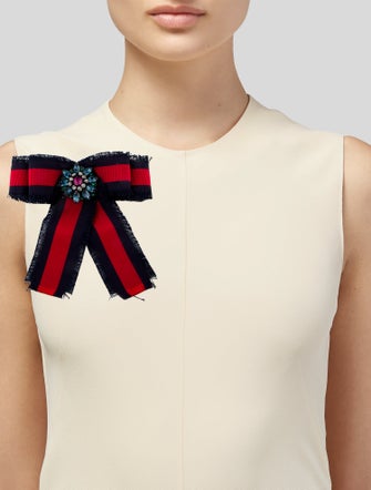 Gucci Crystal & Ribbon Grosgrain Bow Brooch
