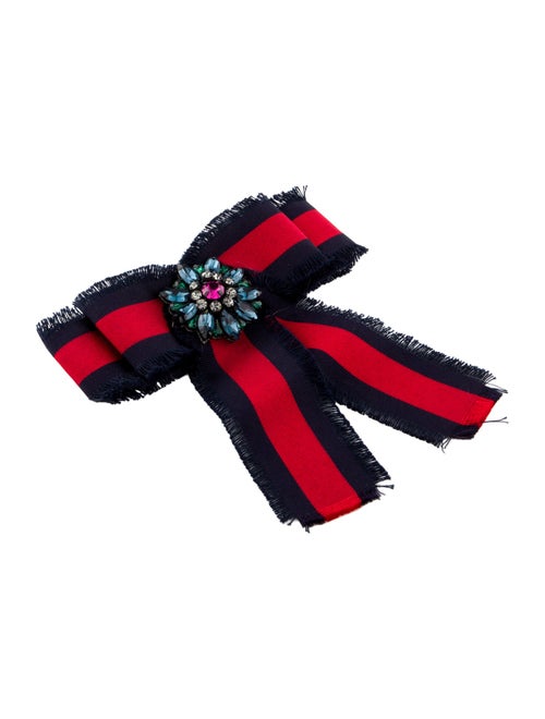 Gucci Crystal & Ribbon Grosgrain Bow Brooch