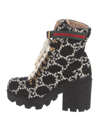 Gucci GG Logo Tweed Combat Boots