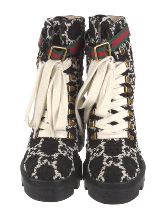 Gucci GG Logo Tweed Combat Boots