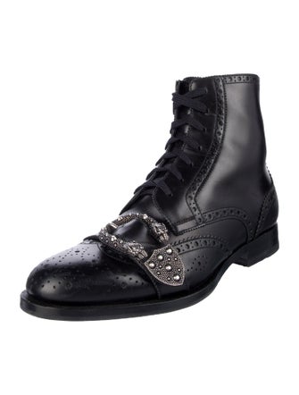 Gucci Bee Accent Leather Lace-Up Boots