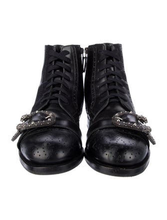 Gucci Bee Accent Leather Lace-Up Boots