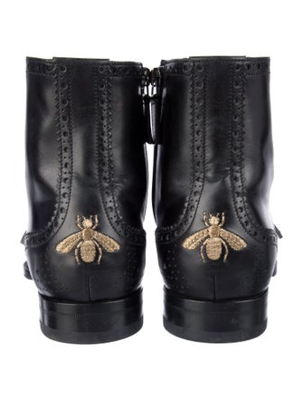 Gucci Bee Accent Leather Lace-Up Boots