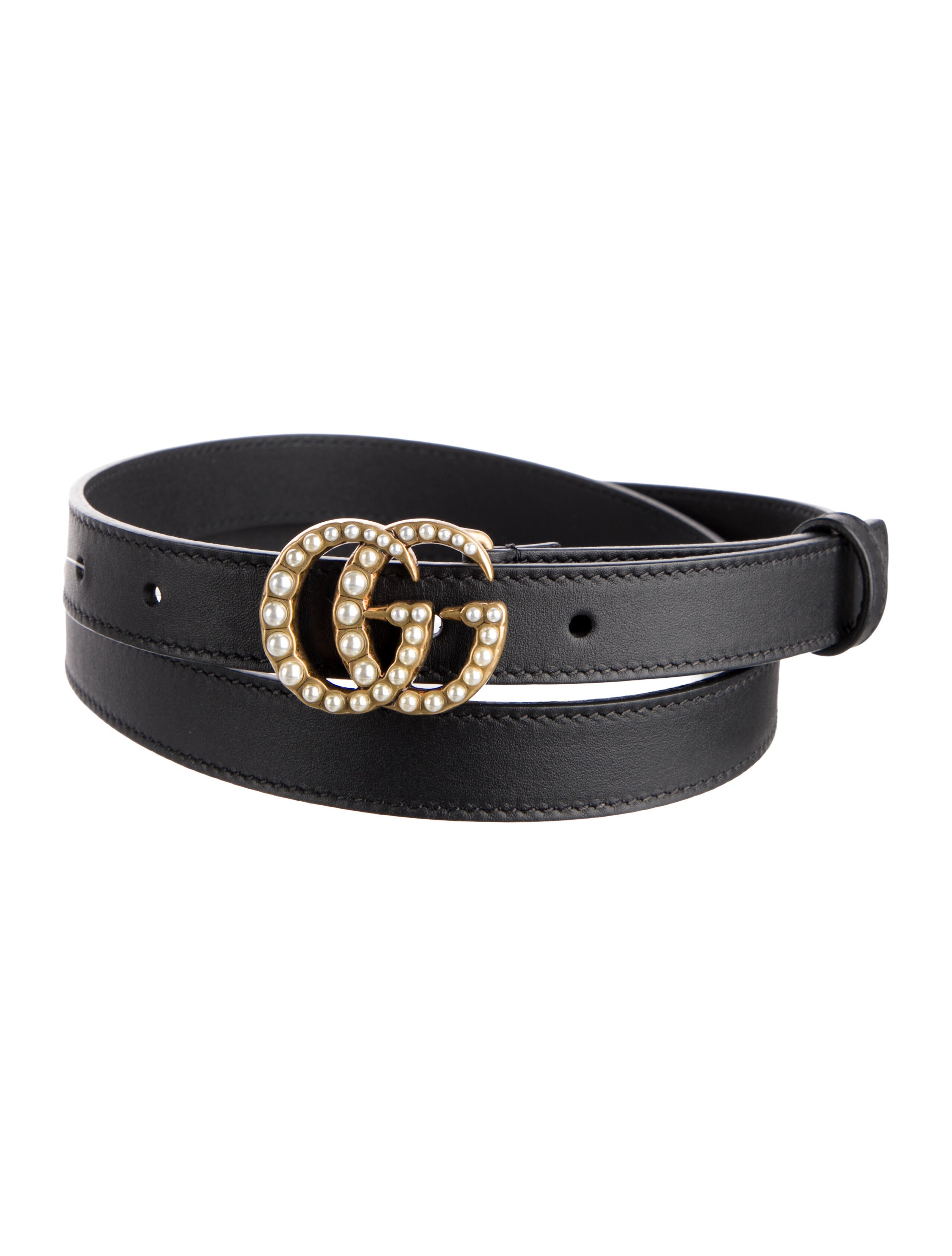 Gucci Faux Pearl Accents Skinny Belt