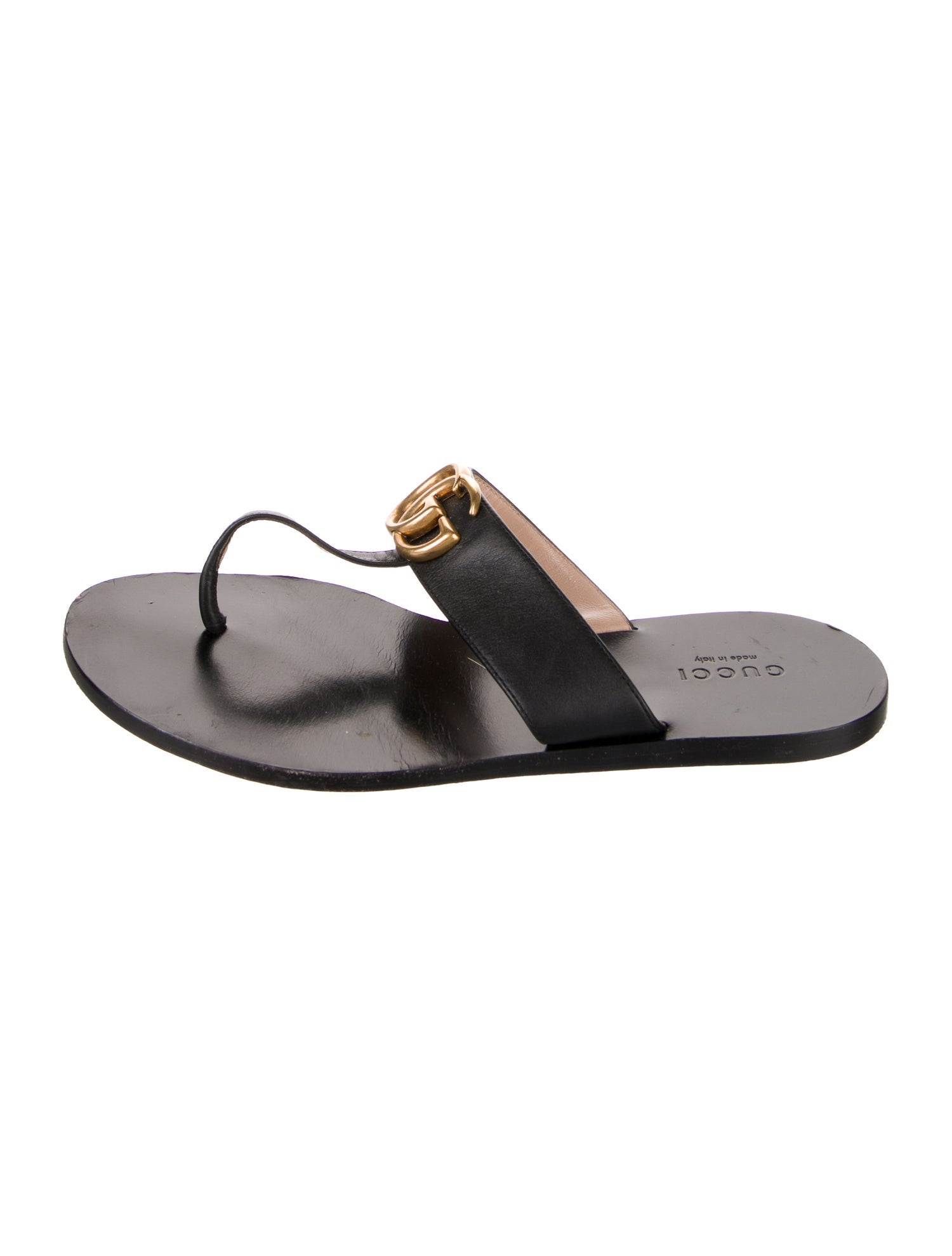 Gucci Double G Logo Leather T-Strap Sandals