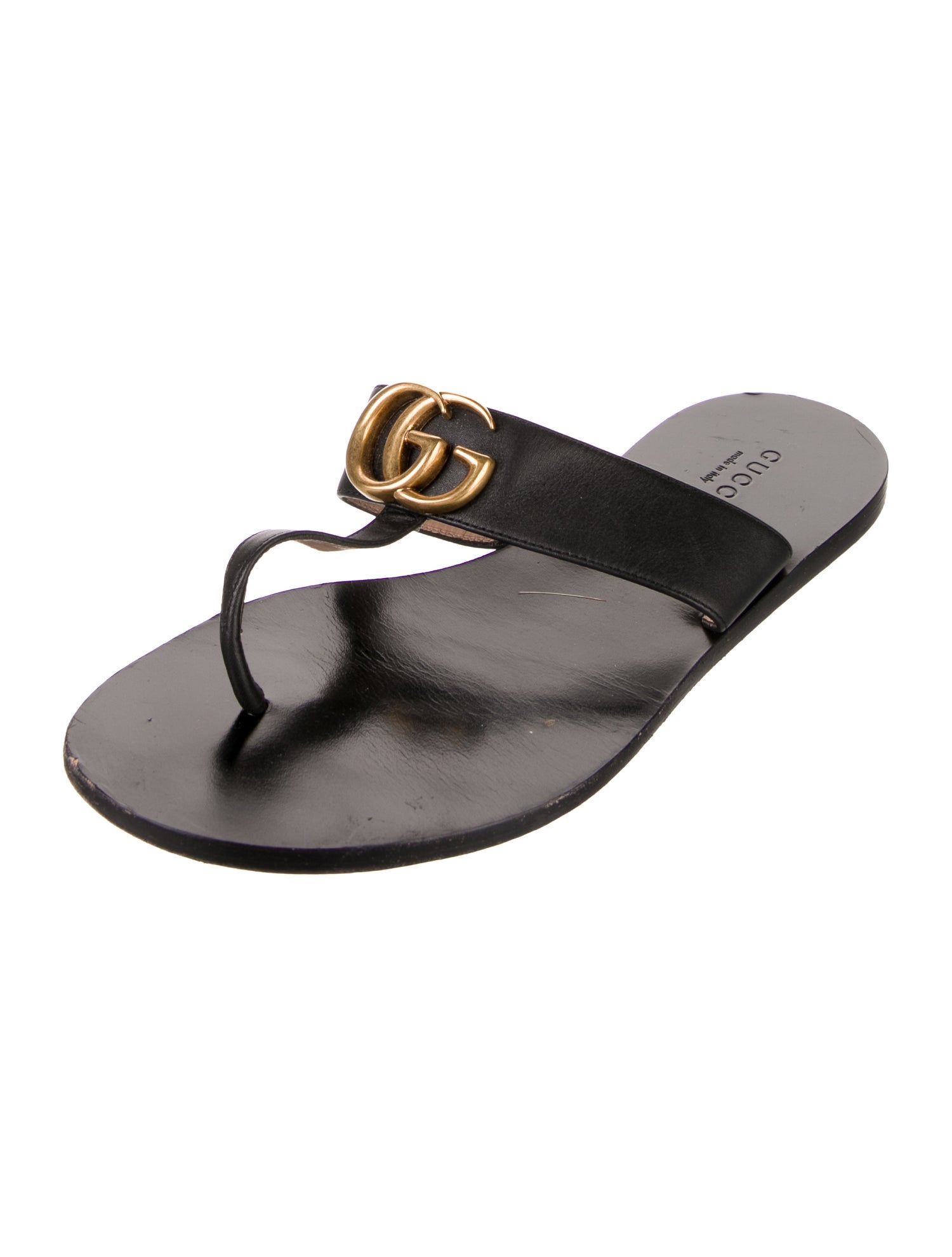 Gucci Double G Logo Leather T-Strap Sandals