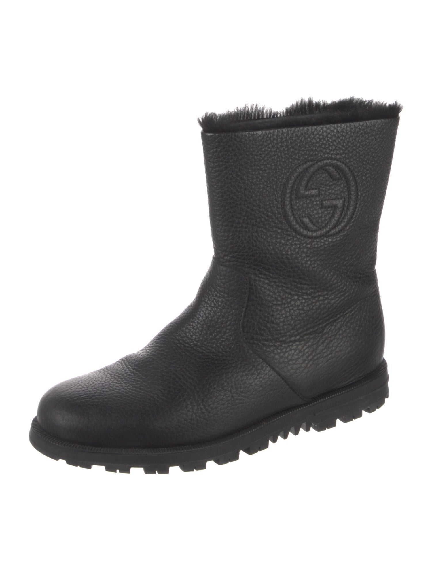 Gucci Interlocking G Logo Leather Moto Boots