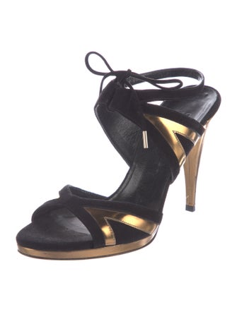 Gucci Suede Leather Trim Embellishment Sandals