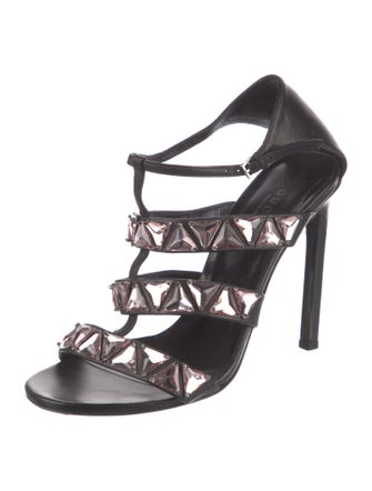 Gucci Leather Crystal Embellishments Gladiator Sandals