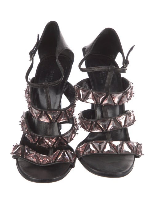 Gucci Leather Crystal Embellishments Gladiator Sandals