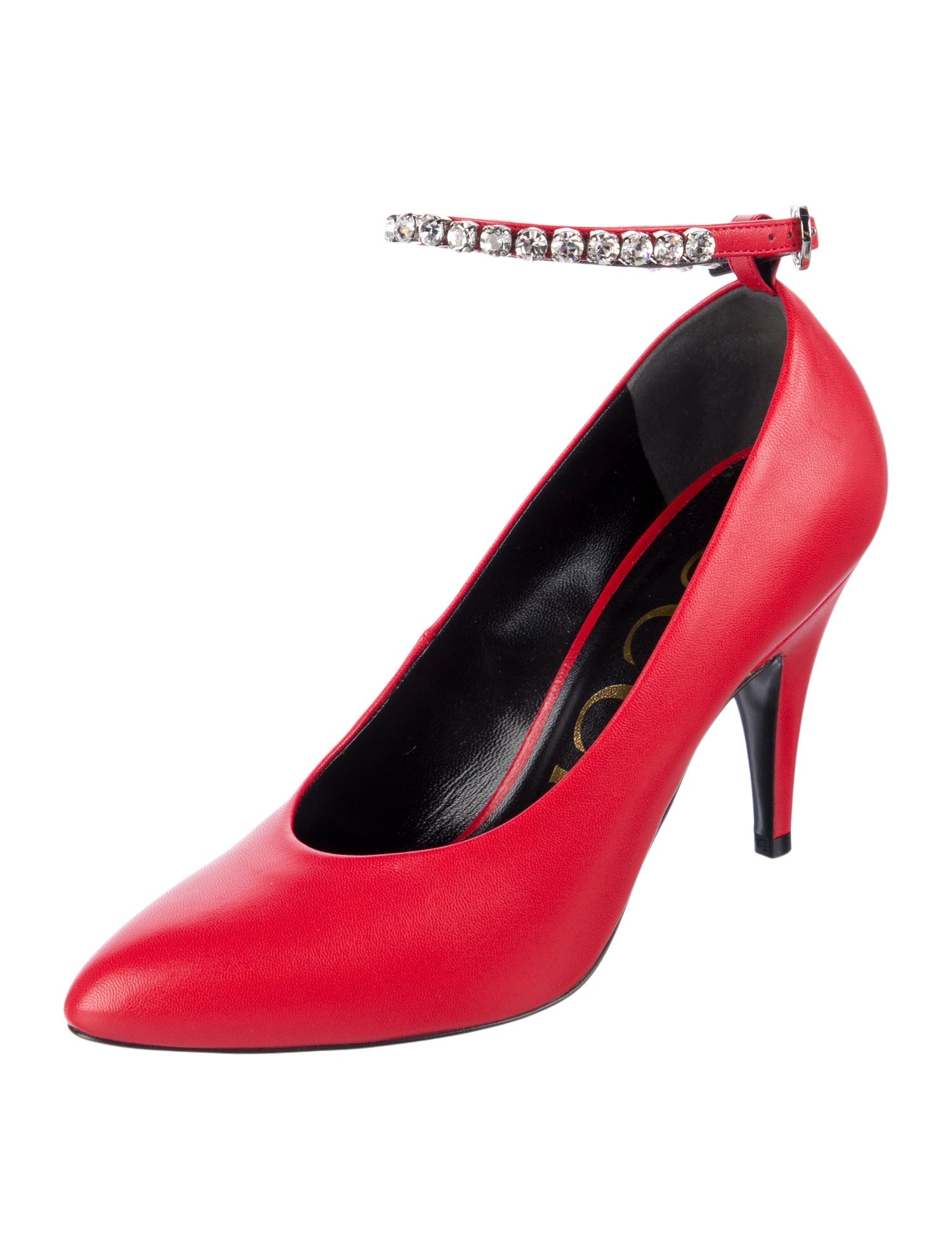 Gucci Leather Crystal Embellishments Pumps