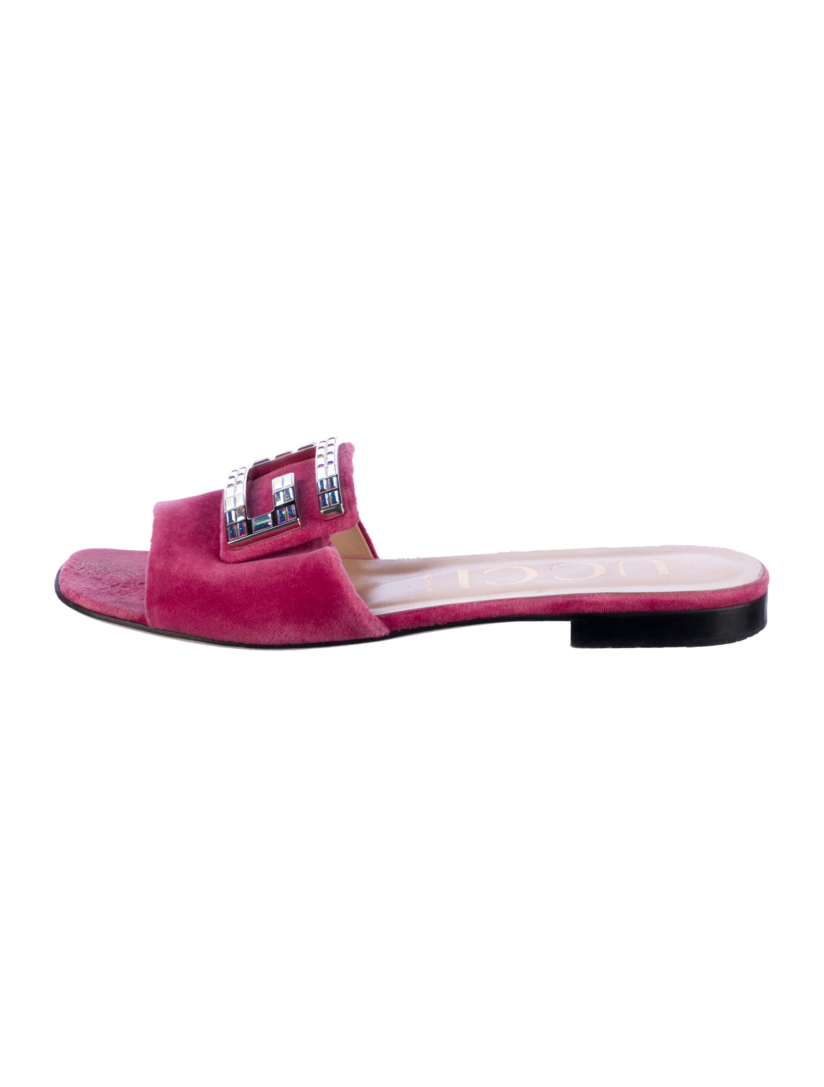 Gucci Velvet Crystal Embellishments Slides