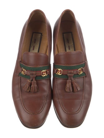 Gucci Web Accent Leather Loafers