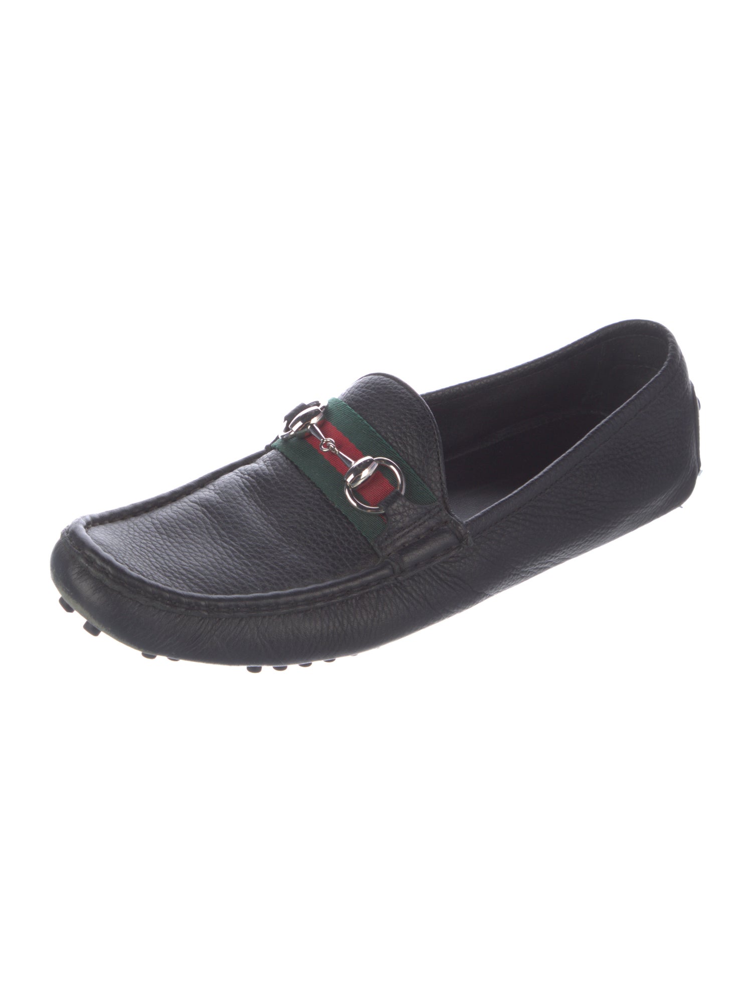 Gucci Web Accent Leather Loafers