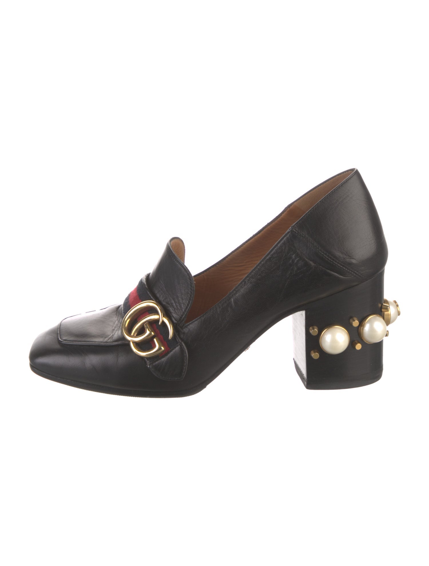 Gucci Faux Pearl Accents Leather Pumps