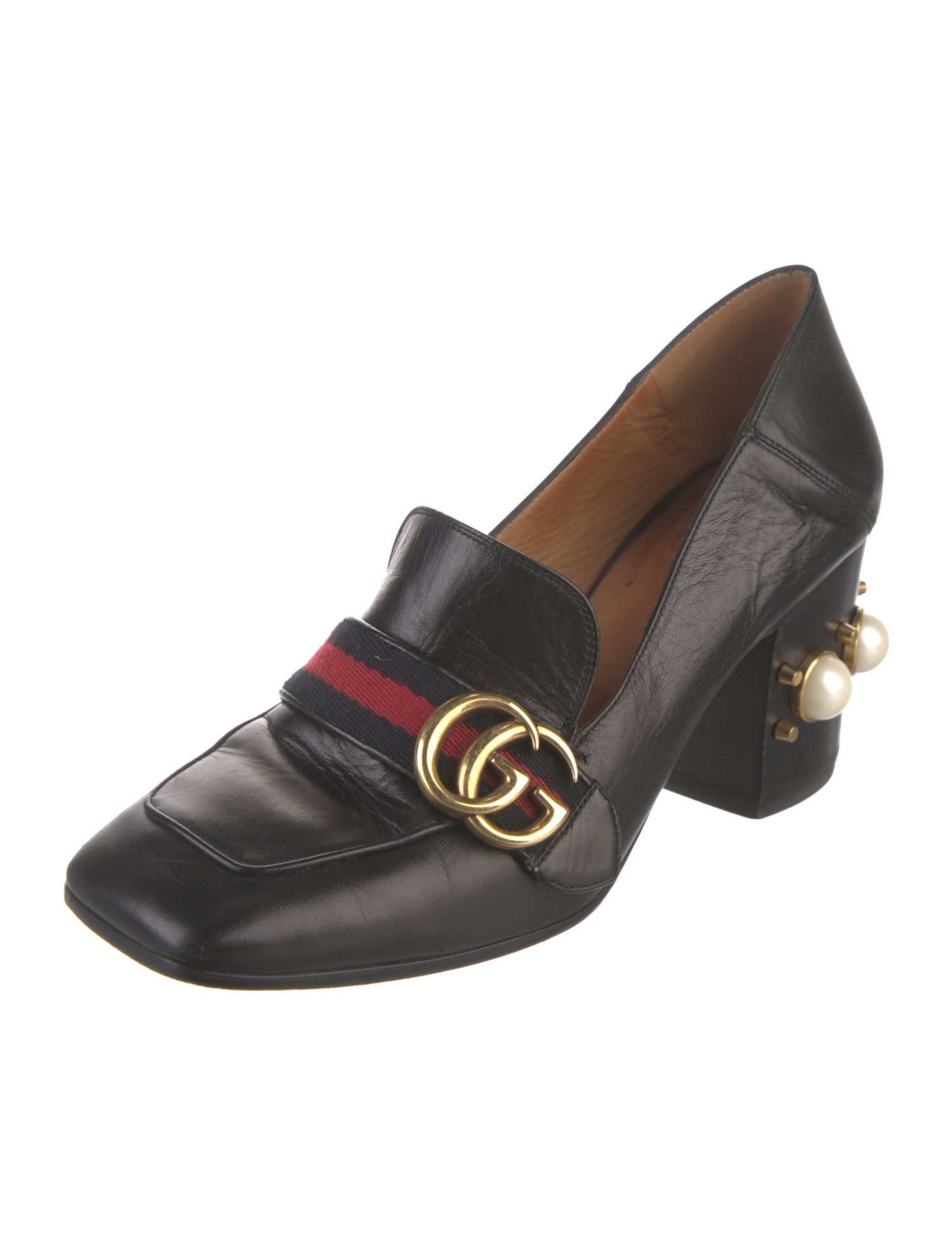 Gucci Faux Pearl Accents Leather Pumps