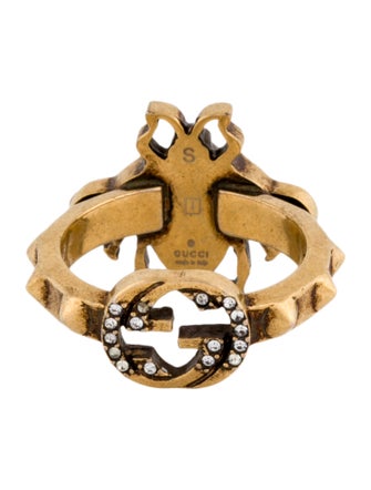 Gucci Faux Pearl & Crystal Double G Bee Ring