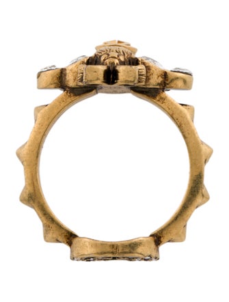 Gucci Faux Pearl & Crystal Double G Bee Ring