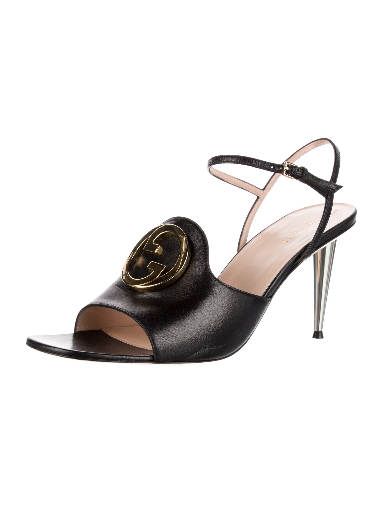 Gucci Interlocking G Logo Leather Slingback Sandals