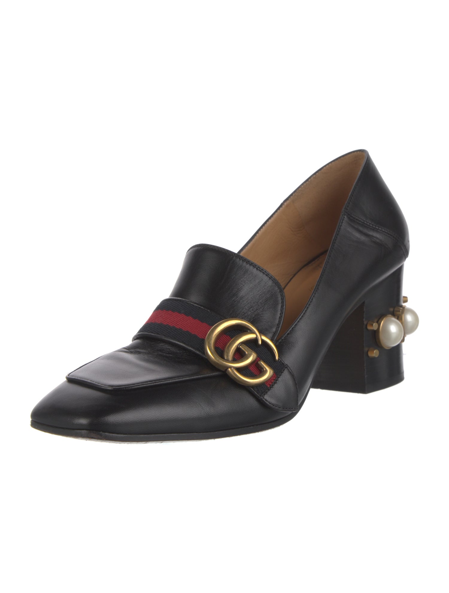 Gucci Faux Pearl Accents Leather Pumps