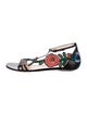 Gucci Leather Embroidered Accent T-Strap Sandals