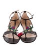 Gucci Leather Embroidered Accent T-Strap Sandals