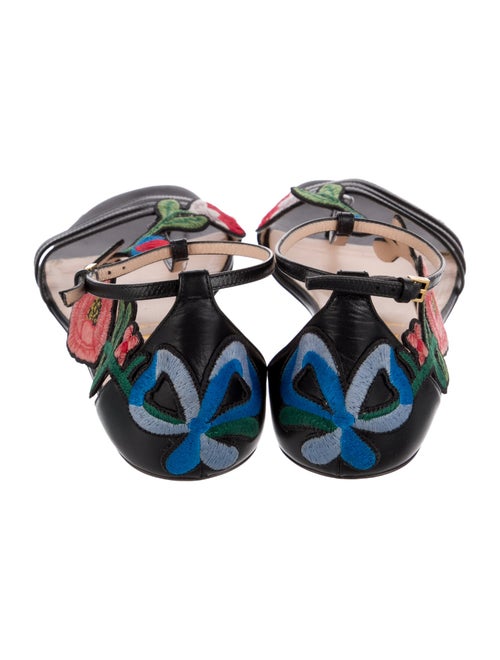Gucci Leather Embroidered Accent T-Strap Sandals
