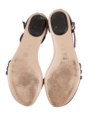 Gucci Leather Embroidered Accent T-Strap Sandals