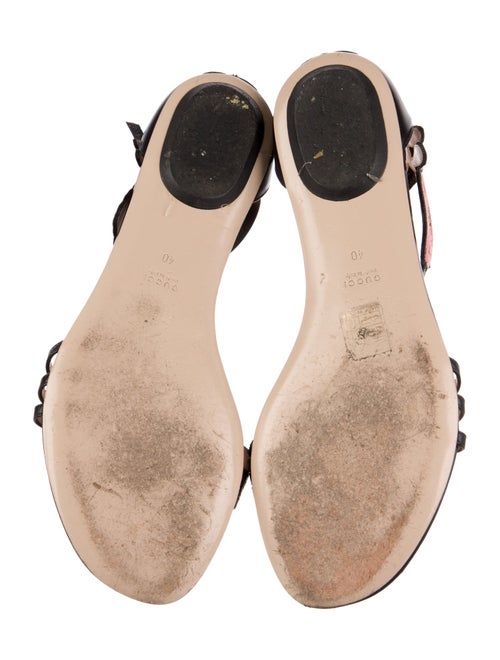 Gucci Leather Embroidered Accent T-Strap Sandals