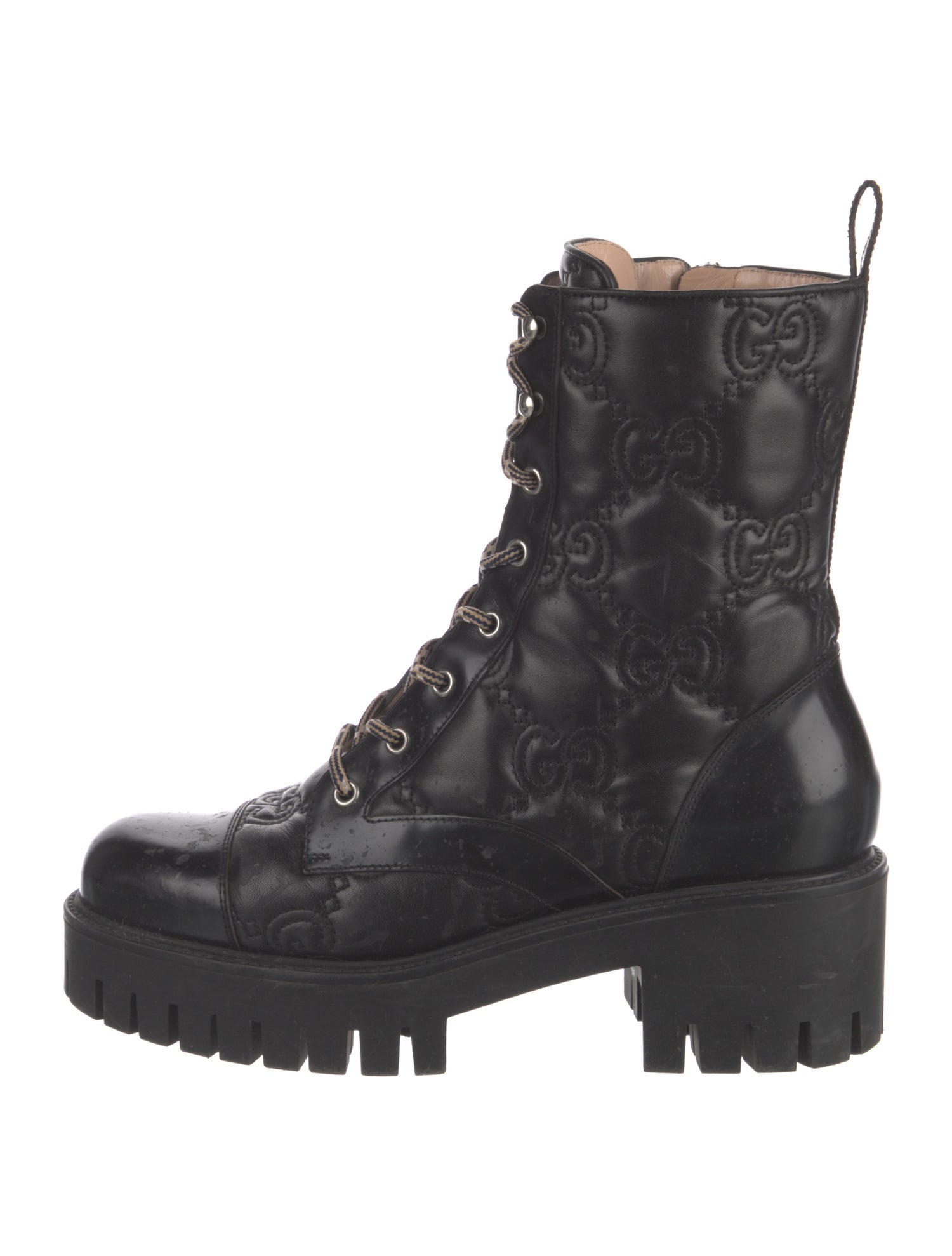 Gucci GG Logo Leather Combat Boots