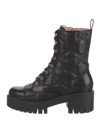 Gucci GG Logo Leather Combat Boots