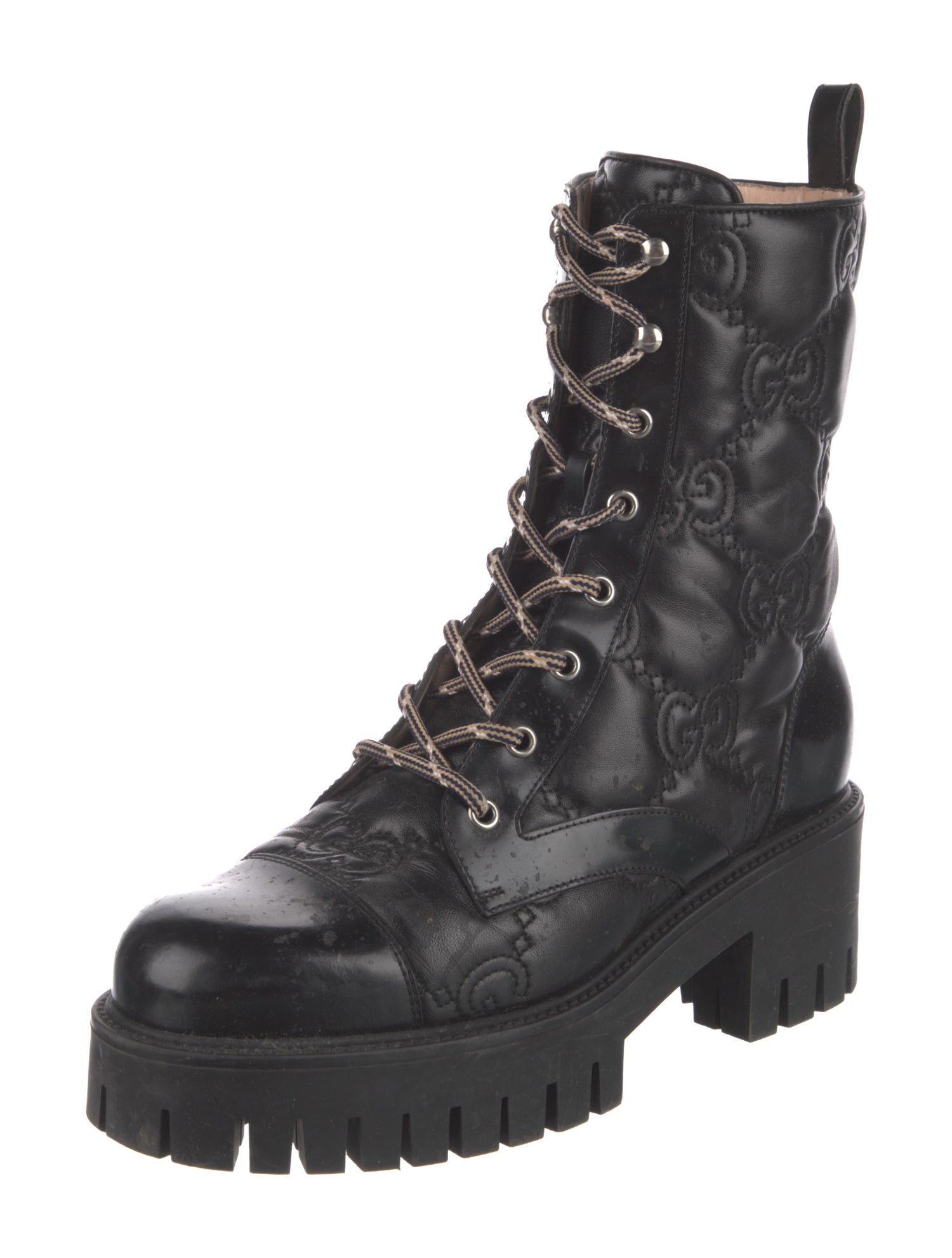 Gucci GG Logo Leather Combat Boots