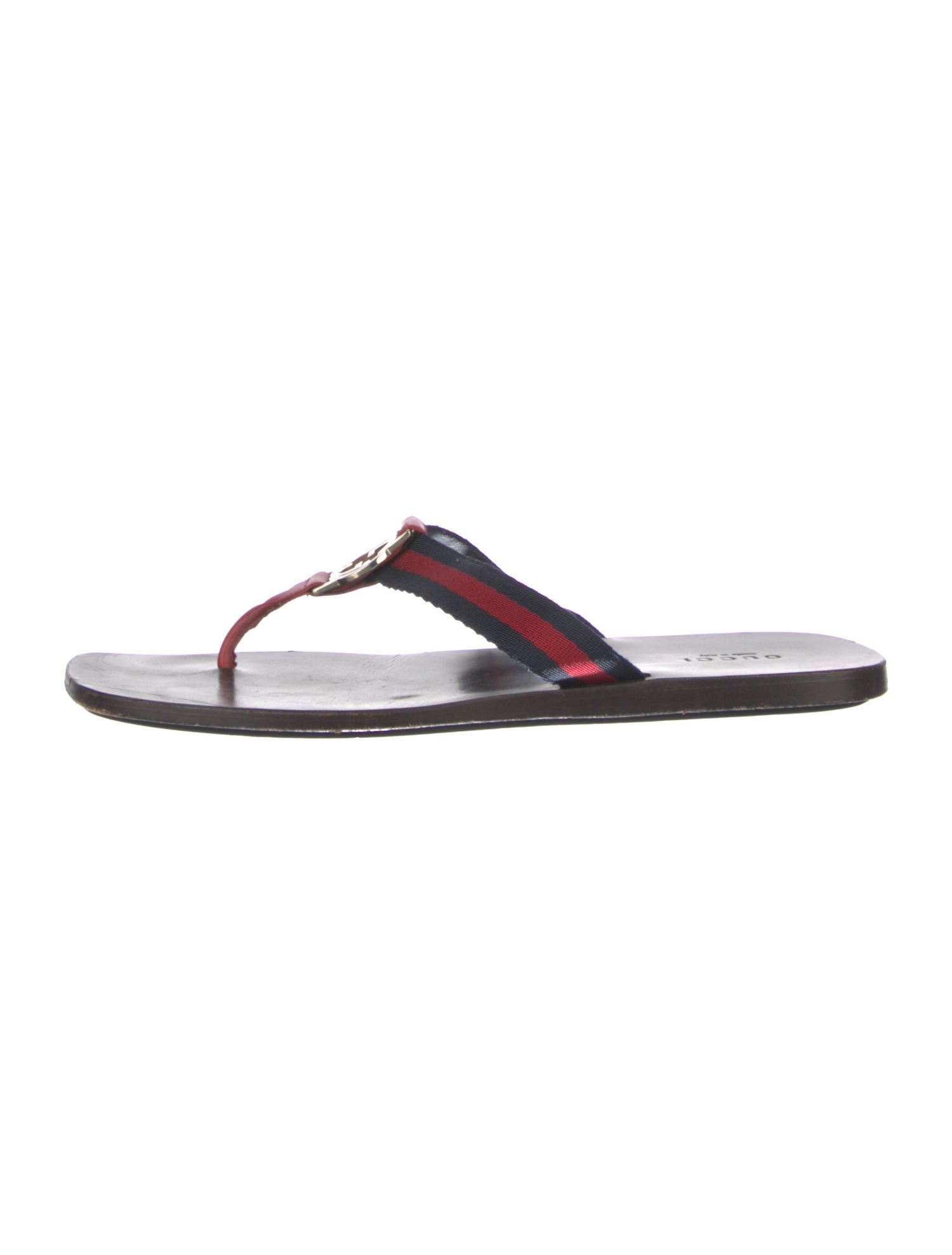 Gucci Web Accent Leather Flip Flops