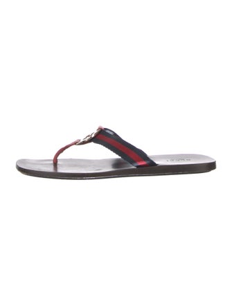 Gucci Web Accent Leather Flip Flops