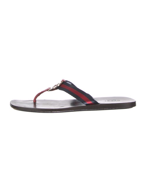 Gucci Web Accent Leather Flip Flops