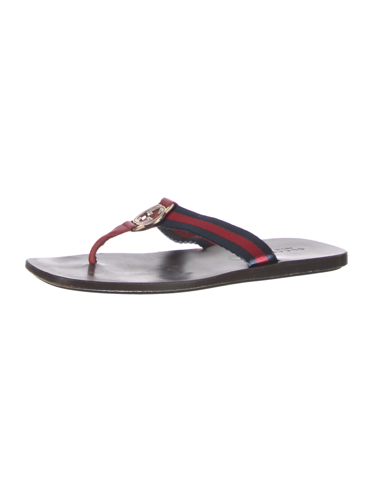 Gucci Web Accent Leather Flip Flops