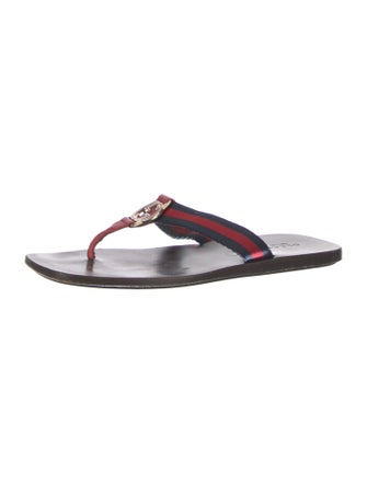 Gucci Web Accent Leather Flip Flops